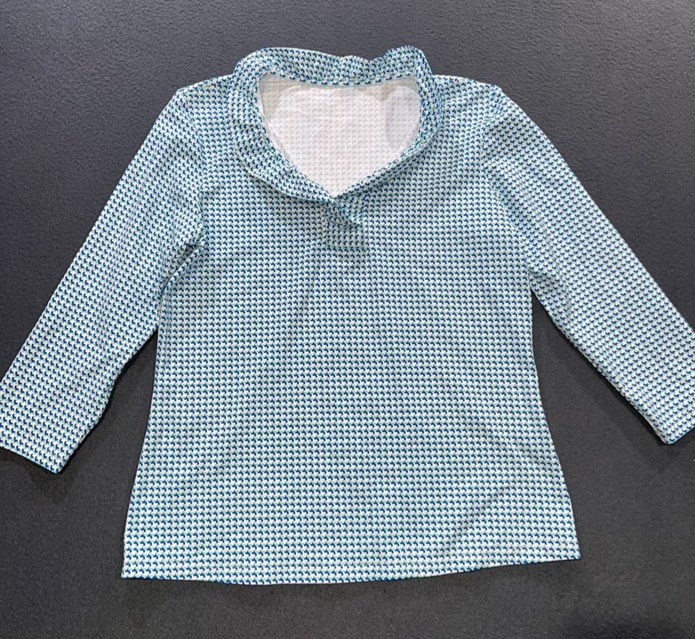 J. McLaughlin Printed Ruffle Neck Top nylon v neck Y2K Size Large A009915